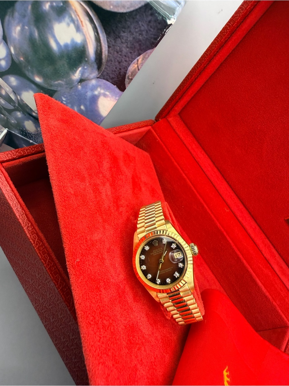 Ladies Rolex Datejust President Solid 18kt Gold Brown Aftermarket Diamond Dial